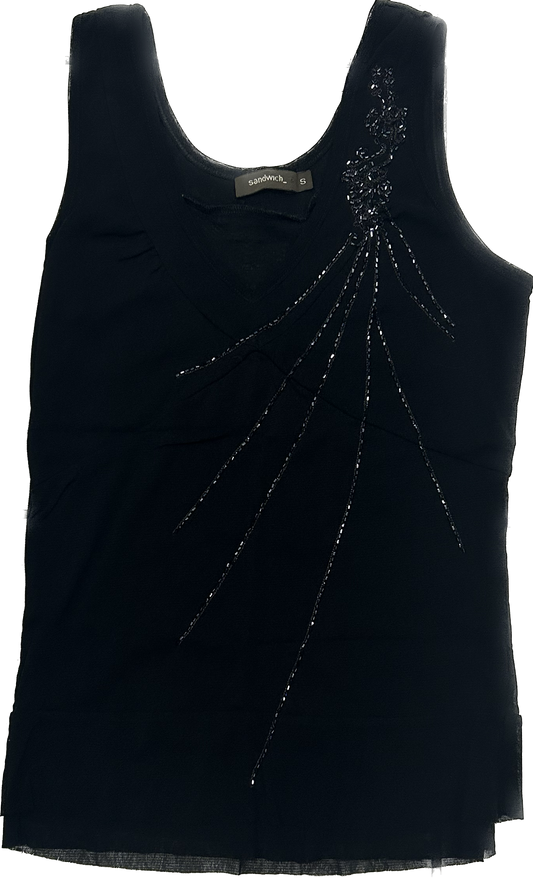 Black Tight-Fit Mesh and Sequins Top