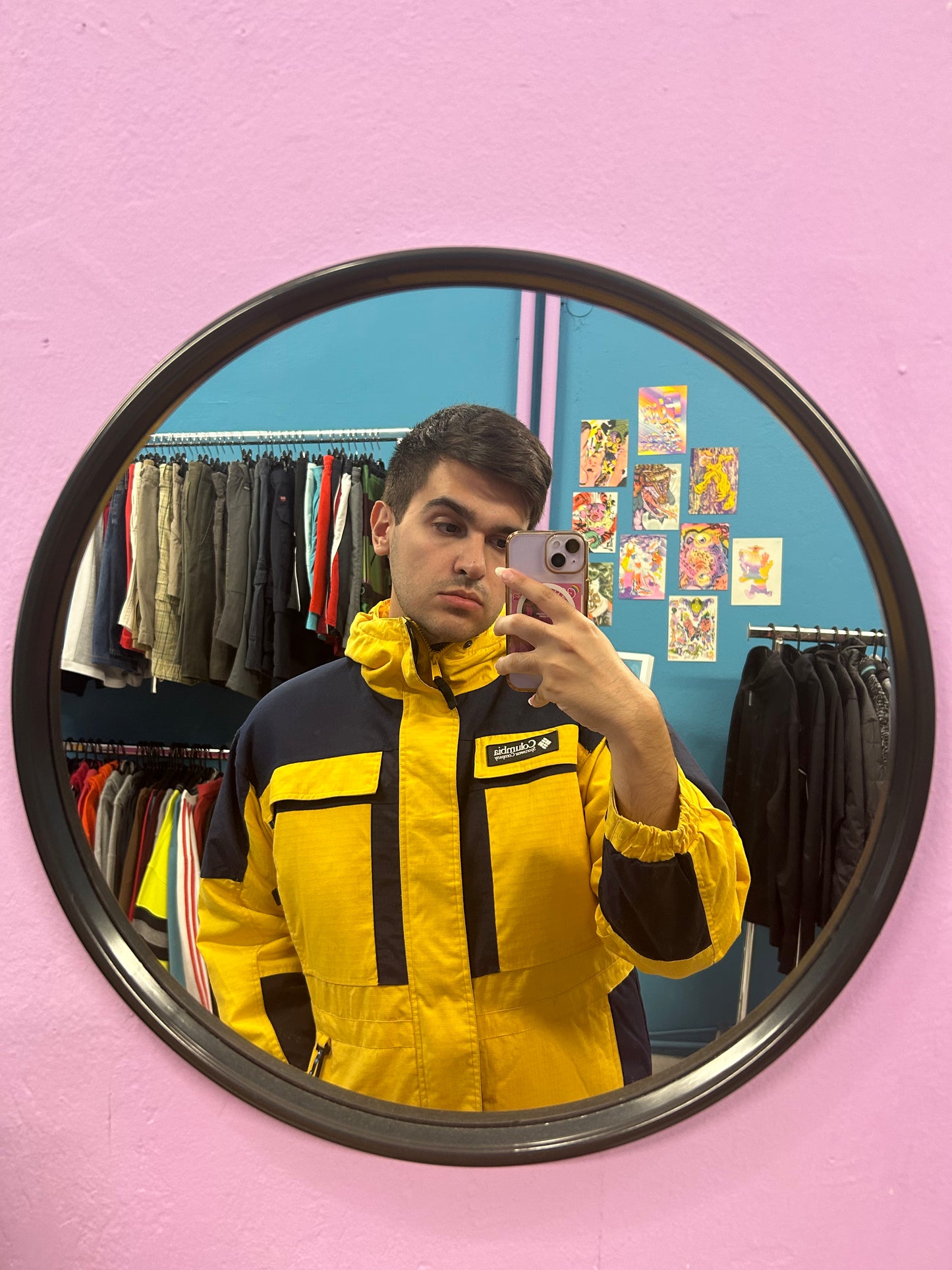 Columbia 90's yellow and dark blue heavy jacket