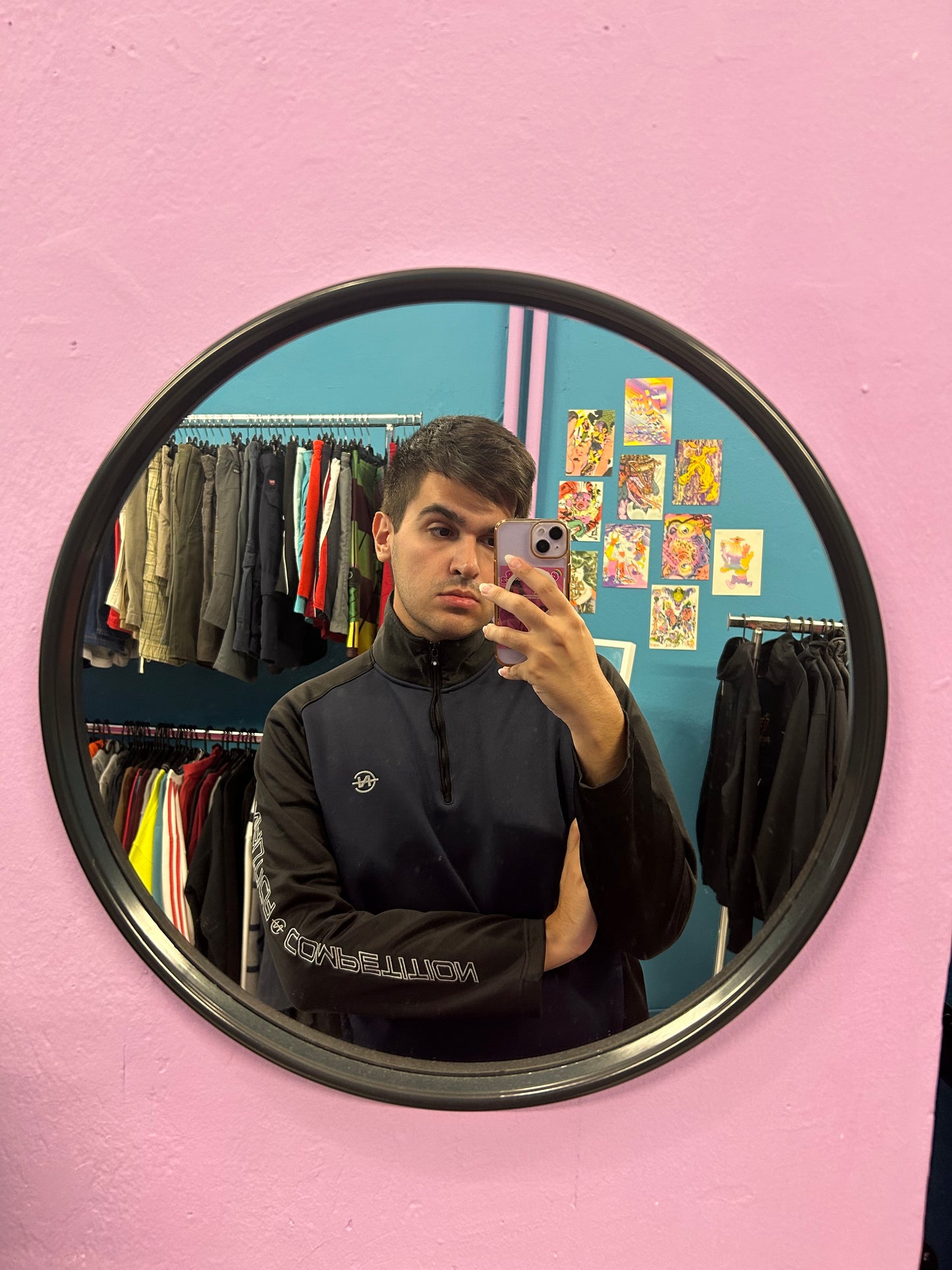 Nautica 00's midnight blue and black crewneck with fleece interior