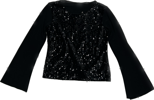 Black Sequin Bat Wing Long Sleeve