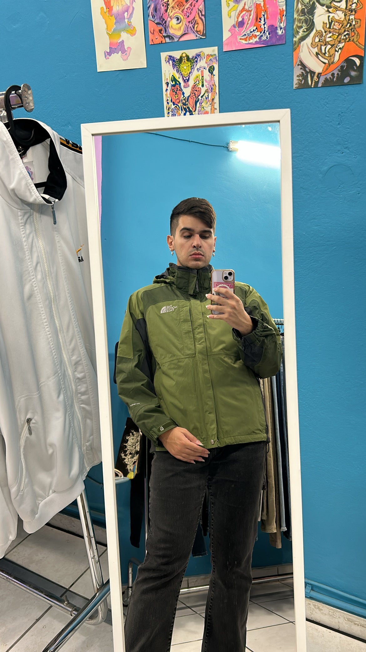 TheNorthFace forest green and grey waterproof windbreaker