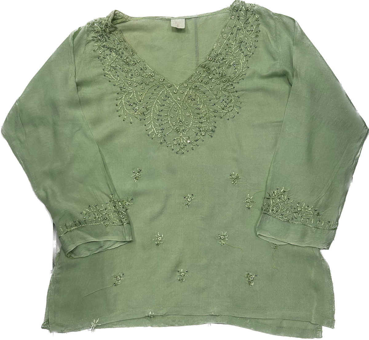 Green 90's Beaded Flowy Top