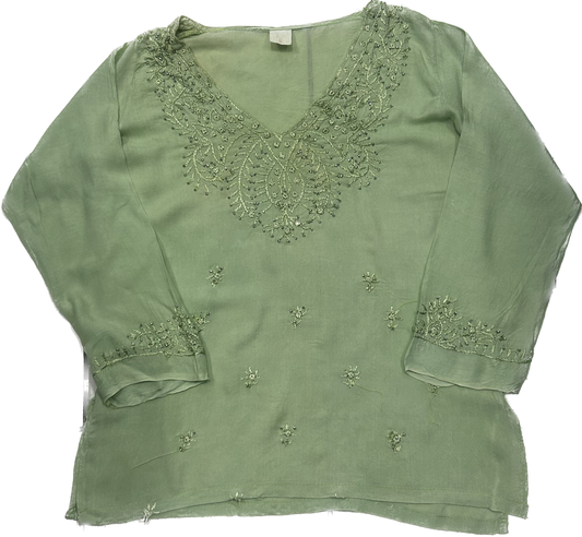 Green 90's Beaded Flowy Top