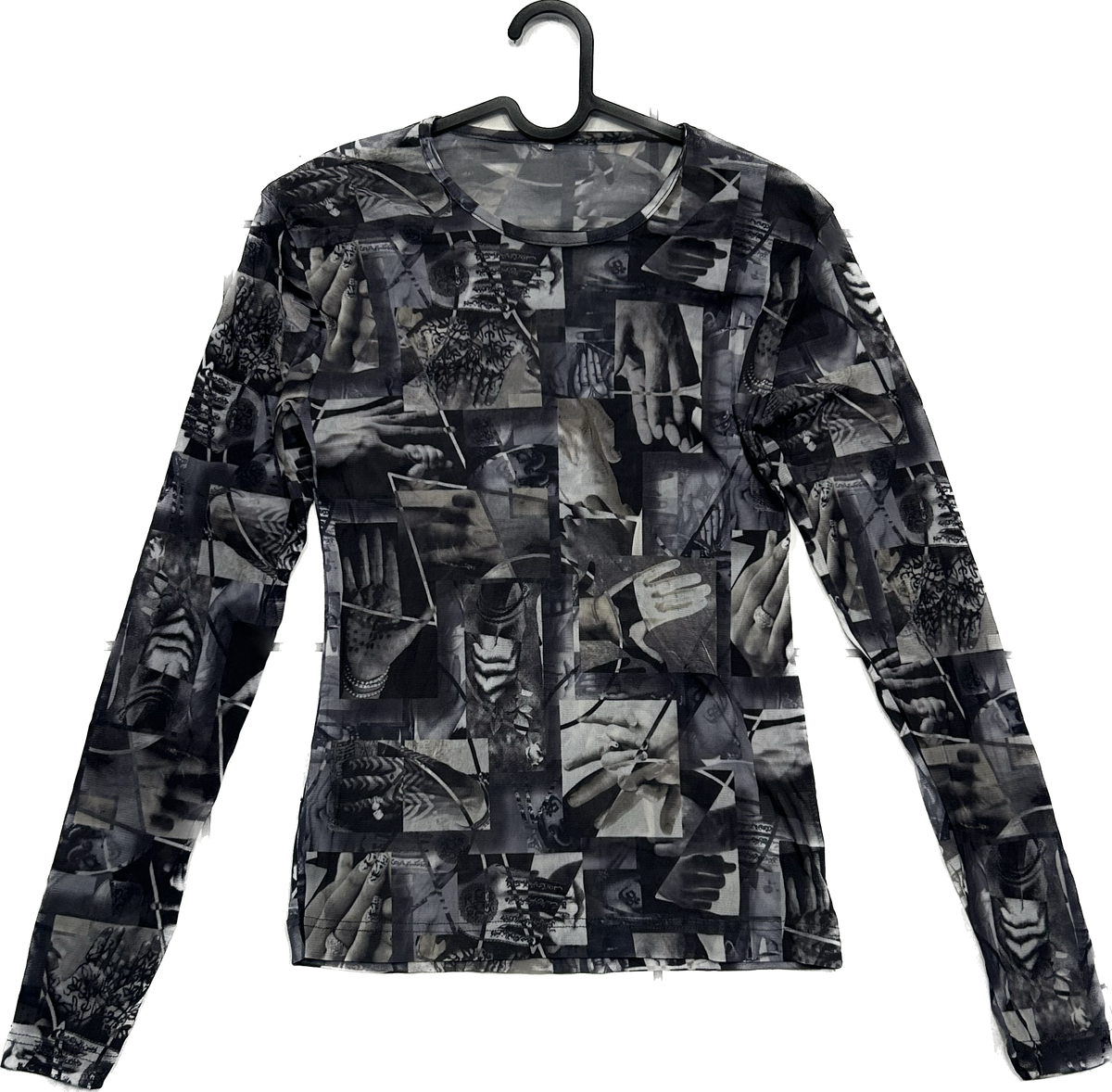 Grey and Black Patterned Mesh Longsleeve Top