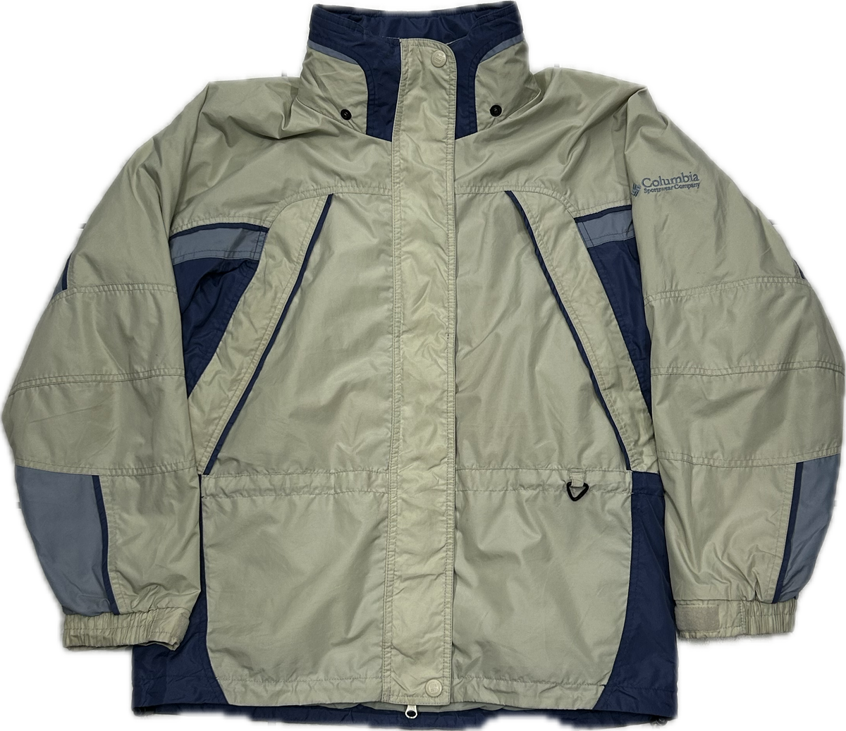 Columbia 00's 2-in-1 Beige and Blue Heavy Waterproof Jacket with Removable Fleece Interior